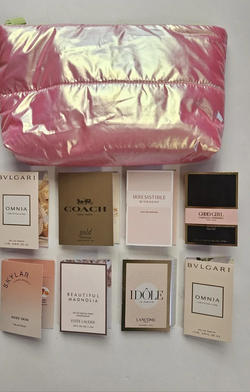 x9 Pink Iridescent Cosmetic Pouch Sample Sets Coach Givenchy Lancome Travel Size